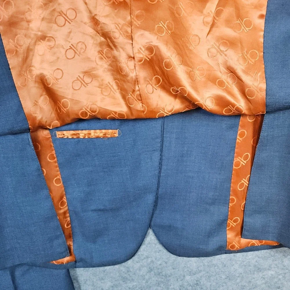 Bianco Berioni Vitale Barberis Canonico Blue/Gry 2-Pc Wool/Silk 44L 39x29.5 FLAW